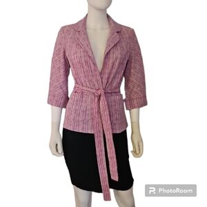 PARKINSON Pink and Lavendar Eyelet Waist Tie Silk Blend Blazer Jacket